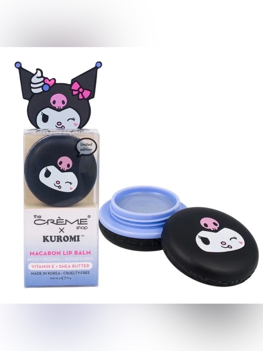 The Crème Shop x Kuromi Macaron Lip Balm Blueberry Smoothie Limited Edition New